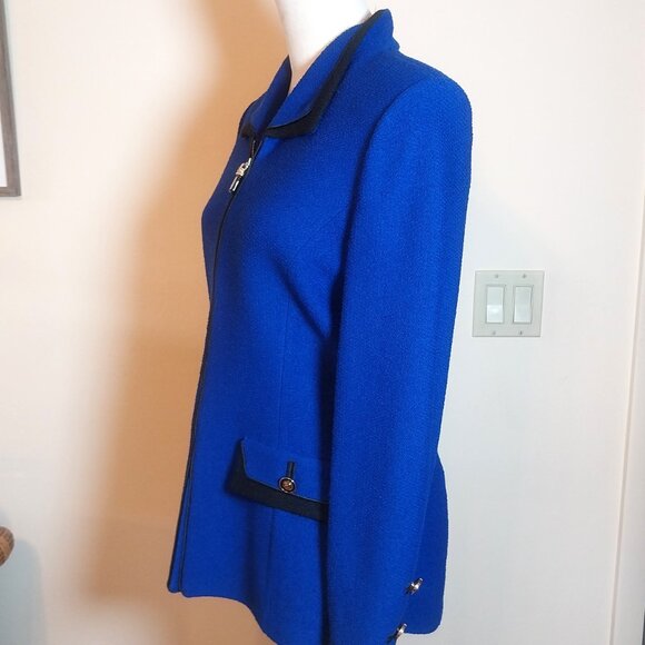 ST JOHN COLLECTION FOR MARIA GRAY BEAUTIFUL COBALT BLUE w/ BLK SZ 8 KNIT JACKET - Picture 10 of 16